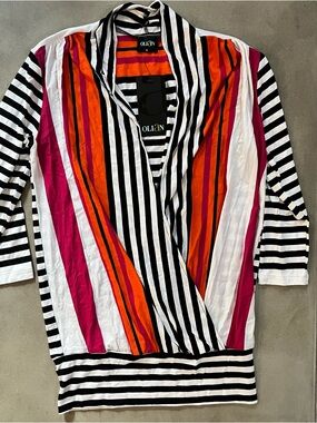 OLIAN Maternity Women's Multi Stripe Elbow Sleeve Nursing Wrap Top XS NWT